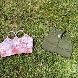 Avia Pink Tie-Dye and Green Sports Bras